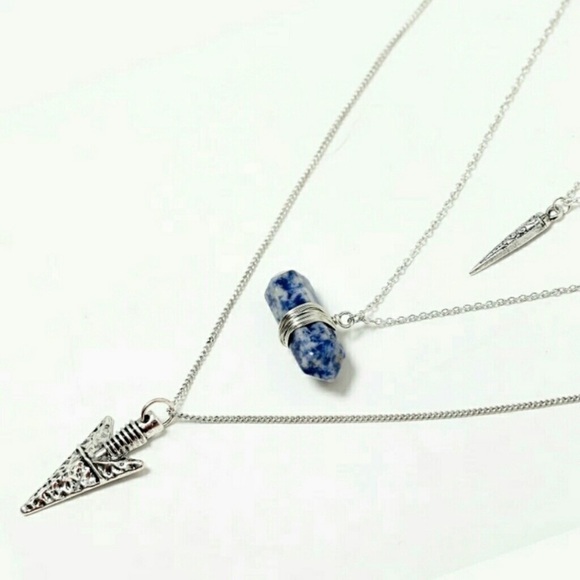 Layered Arrowhead Necklace with Sodalite Stone - Picture 1 of 6
